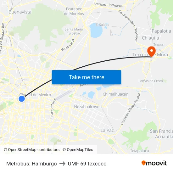 Metrobús: Hamburgo to UMF 69 texcoco map