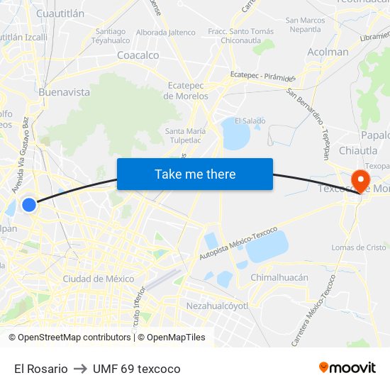 El Rosario to UMF 69 texcoco map