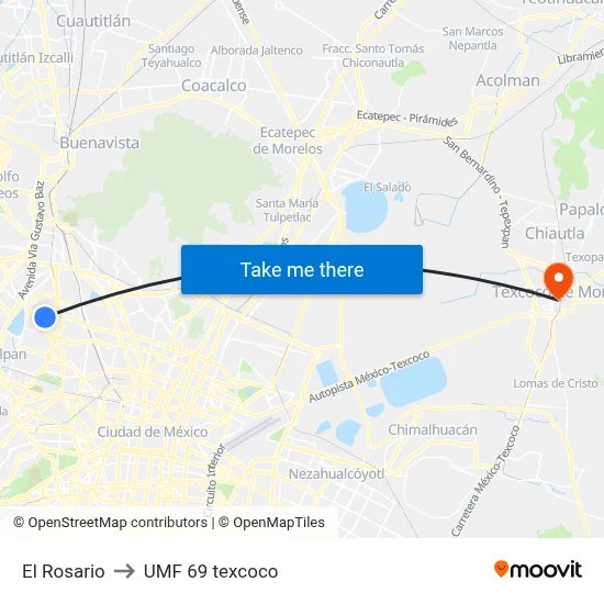 El Rosario to UMF 69 texcoco map