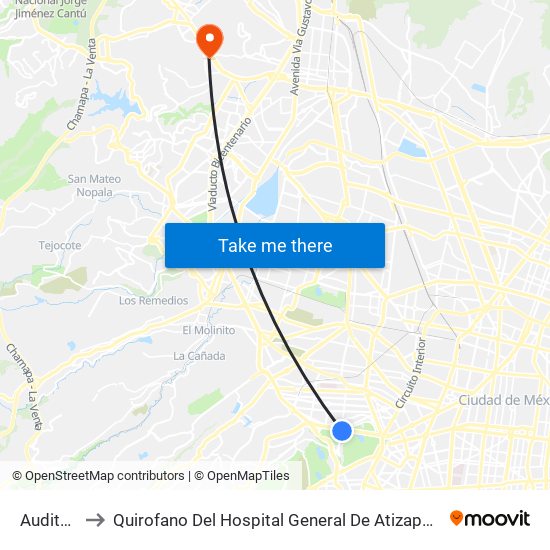 Auditorio to Quirofano Del Hospital General De Atizapan Herrejón map