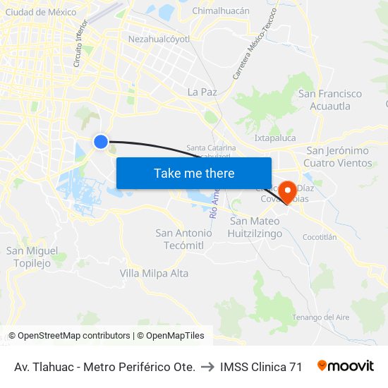 Av. Tlahuac - Metro Periférico Ote. to IMSS Clinica 71 map