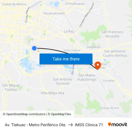 Av. Tlahuac - Metro Periférico Ote. to IMSS Clinica 71 map