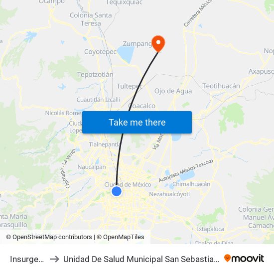 Insurgentes to Unidad De Salud Municipal San Sebastian Zumpango map