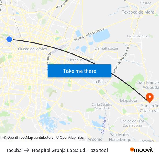 Tacuba to Hospital Granja La Salud Tlazolteol map