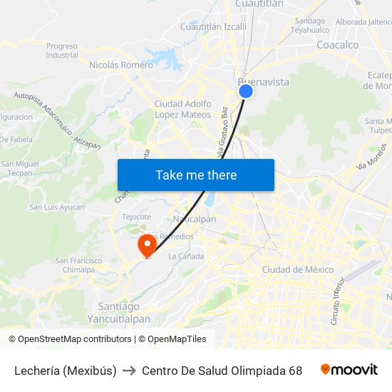 Lechería (Mexibús) to Centro De Salud Olimpiada 68 map