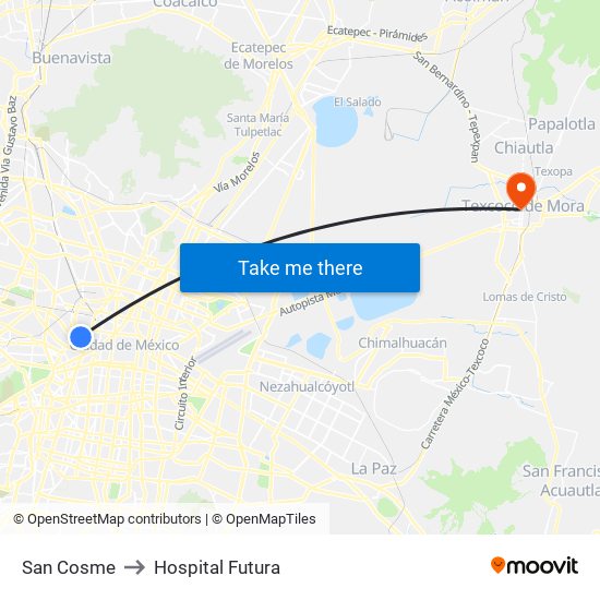 San Cosme to Hospital Futura map