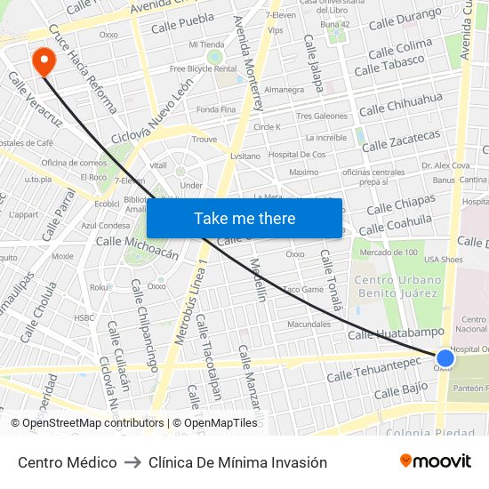 Centro Médico to Clínica De Mínima Invasión map