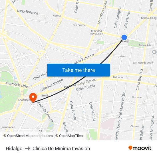 Hidalgo to Clínica De Mínima Invasión map