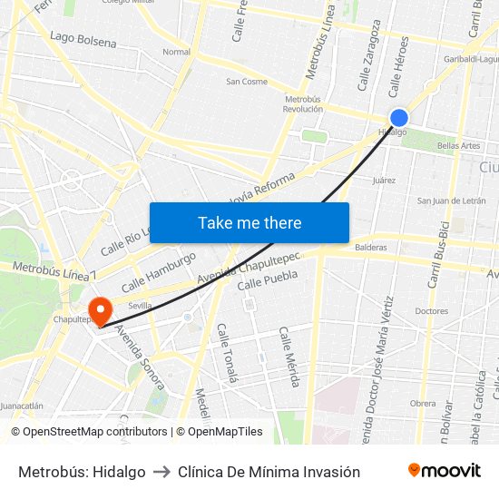 Metrobús: Hidalgo to Clínica De Mínima Invasión map