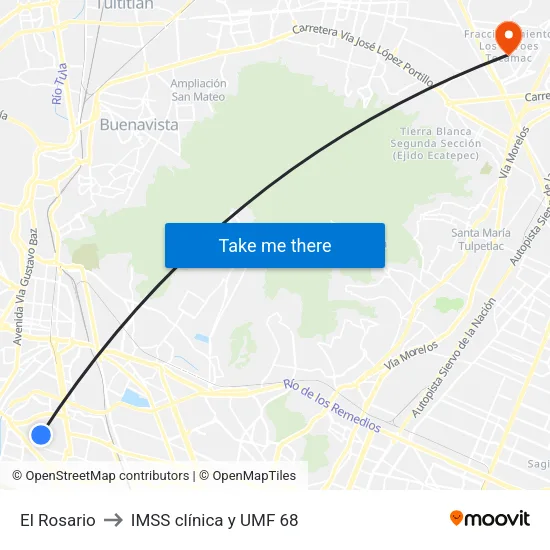 El Rosario to IMSS clínica y UMF 68 map