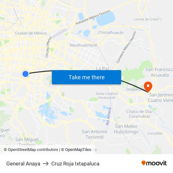 General Anaya to Cruz Roja Ixtapaluca map