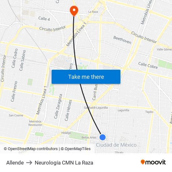 Allende to Neurología CMN La Raza map