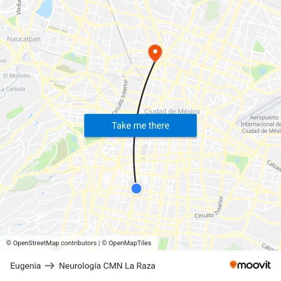 Eugenia to Neurología CMN La Raza map