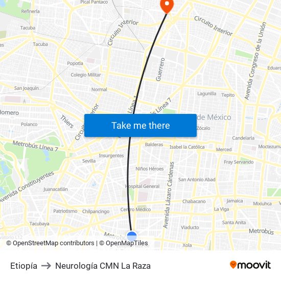 Etiopía to Neurología CMN La Raza map