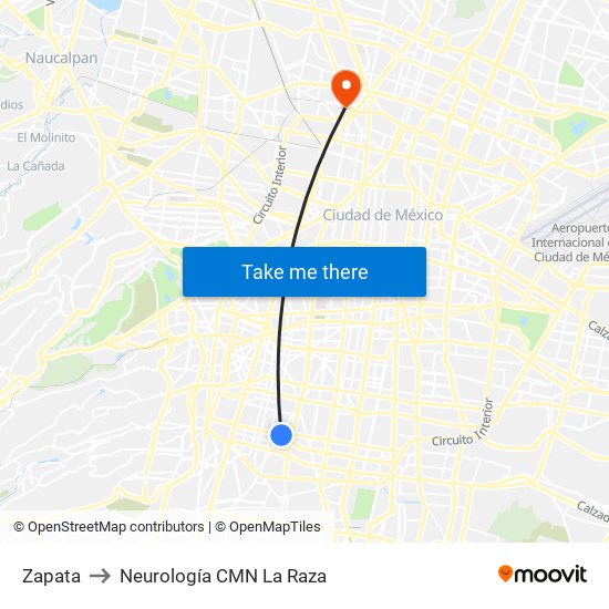 Zapata to Neurología CMN La Raza map