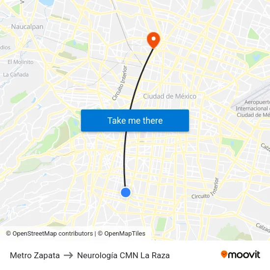 Metro Zapata to Neurología CMN La Raza map
