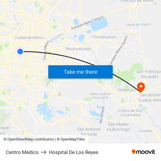 Centro Médico to Hospital De Los Reyes map