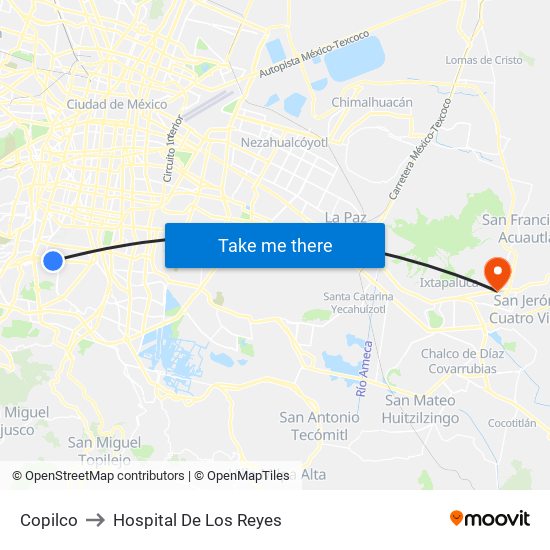 Copilco to Hospital De Los Reyes map