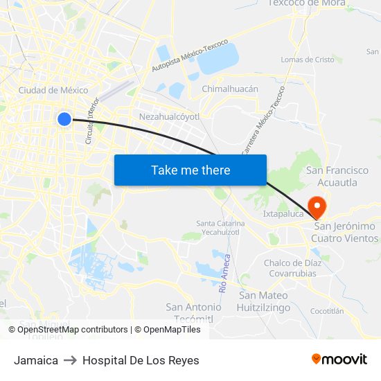 Jamaica to Hospital De Los Reyes map