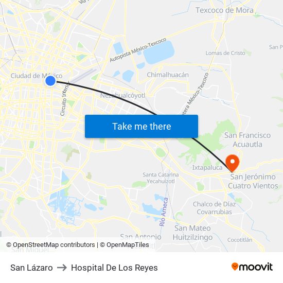 San Lázaro to Hospital De Los Reyes map