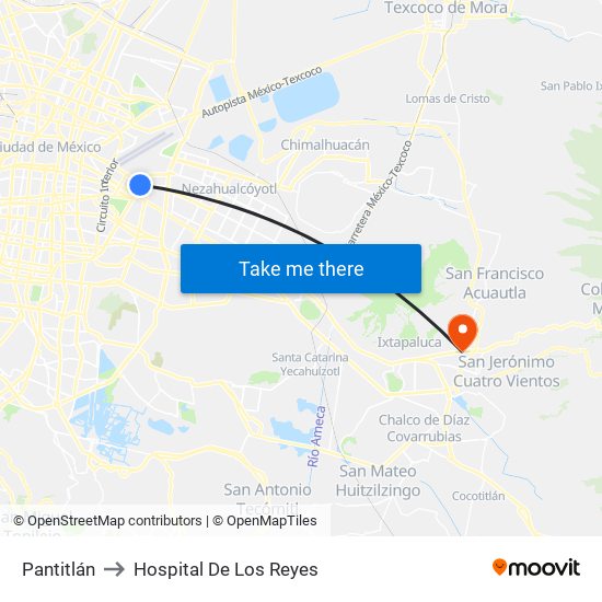 Pantitlán to Hospital De Los Reyes map