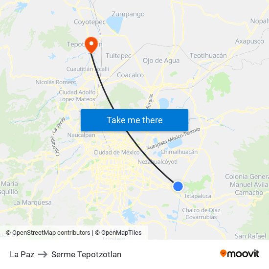 La Paz to Serme Tepotzotlan map