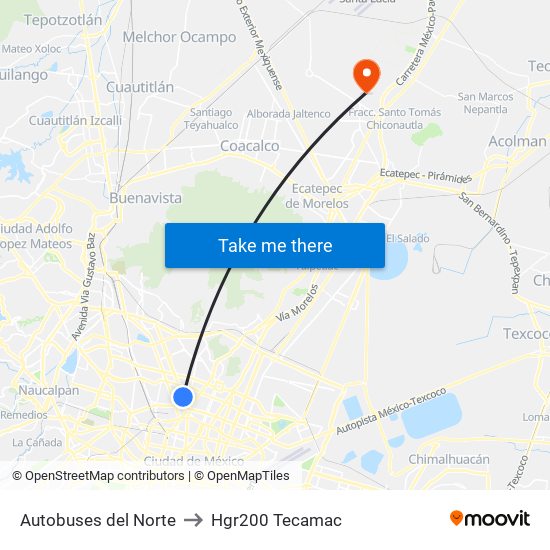 Autobuses del Norte to Hgr200 Tecamac map