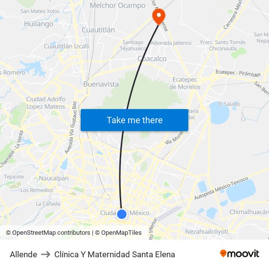 Allende to Clínica Y Maternidad Santa Elena map