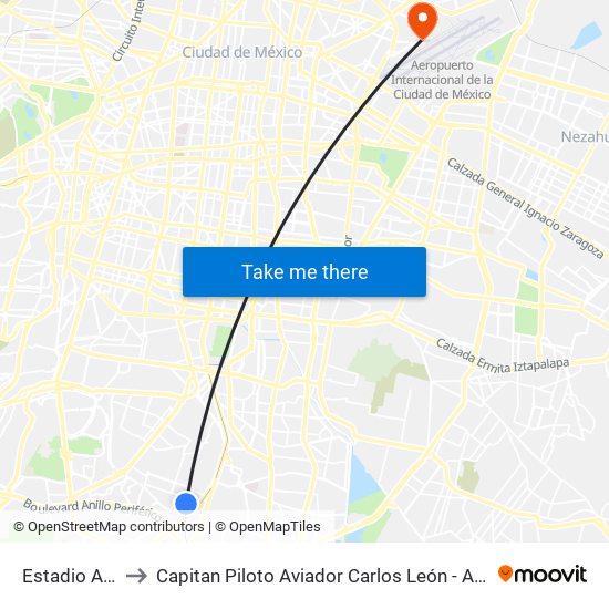 Estadio Azteca to Capitan Piloto Aviador Carlos León - Aeropuerto Civil map