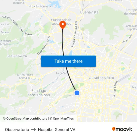 Observatorio to Hospital General VA map