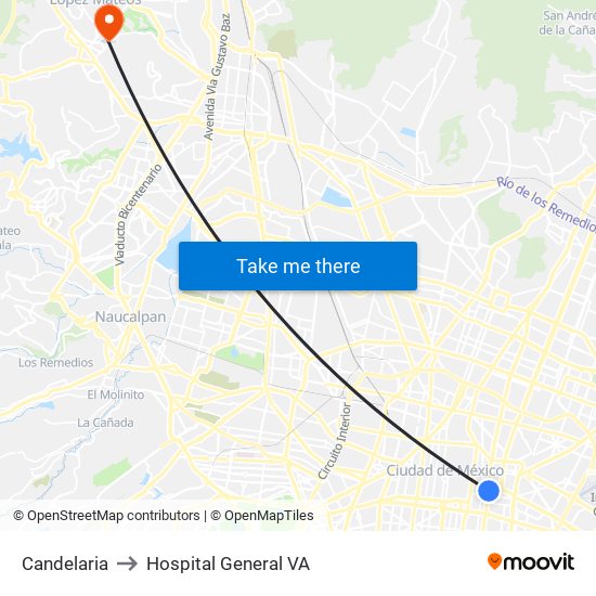 Candelaria to Hospital General VA map