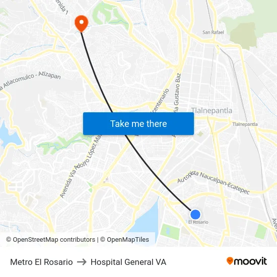 Metro El Rosario to Hospital General VA map