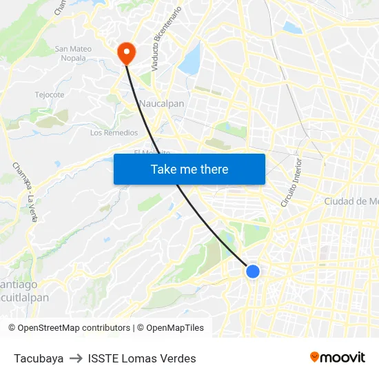 Tacubaya to ISSTE Lomas Verdes map