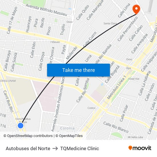 Autobuses del Norte to TQMedicine Clinic map