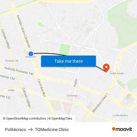 Politécnico to TQMedicine Clinic map