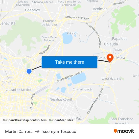 Martín Carrera to Issemym Texcoco map