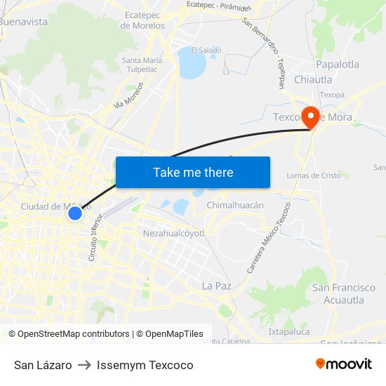 San Lázaro to Issemym Texcoco map