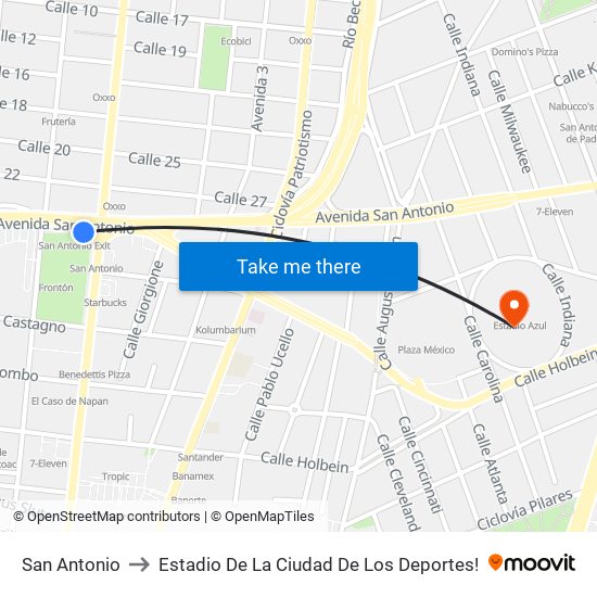 San Antonio to Estadio De La Ciudad De Los Deportes! map