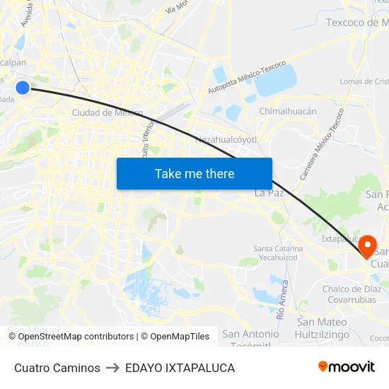 Cuatro Caminos to EDAYO IXTAPALUCA map