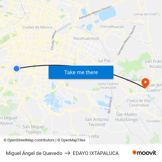Miguel Ángel de Quevedo to EDAYO IXTAPALUCA map