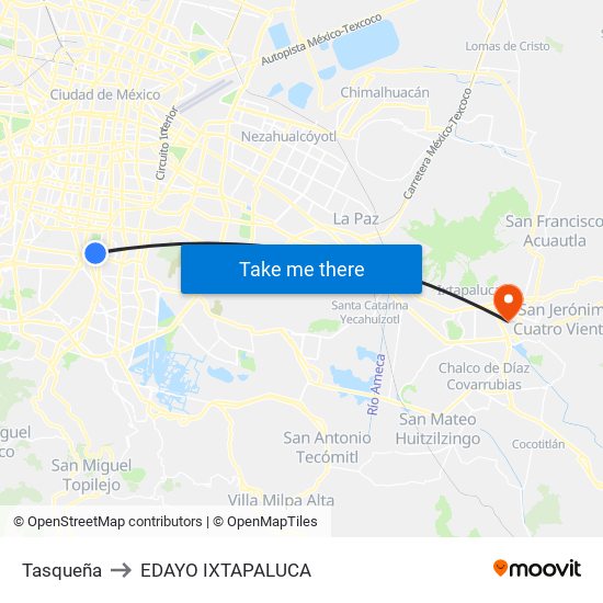 Tasqueña to EDAYO IXTAPALUCA map