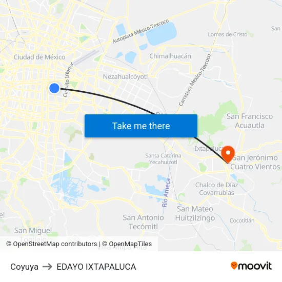 Coyuya to EDAYO IXTAPALUCA map