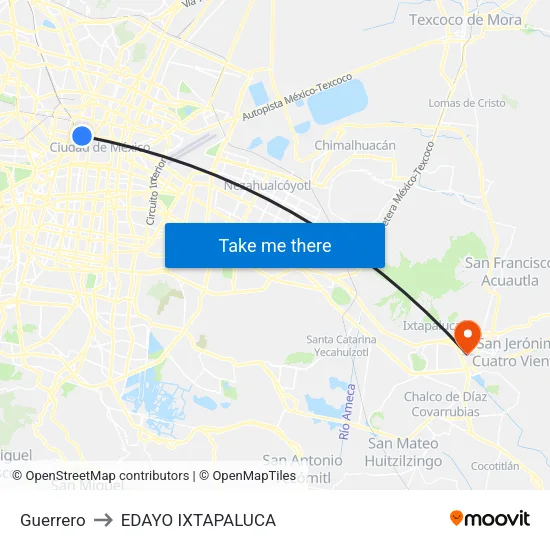 Guerrero to EDAYO IXTAPALUCA map