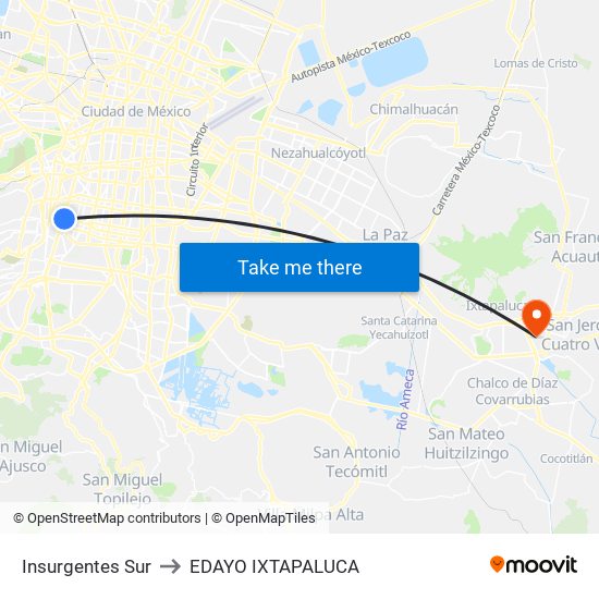 Insurgentes Sur to EDAYO IXTAPALUCA map