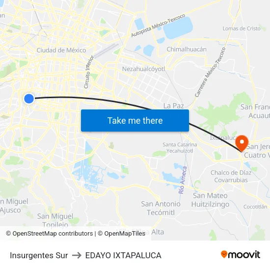 Insurgentes Sur to EDAYO IXTAPALUCA map