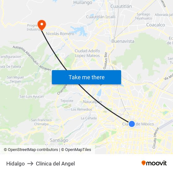Hidalgo to Clínica del Angel map