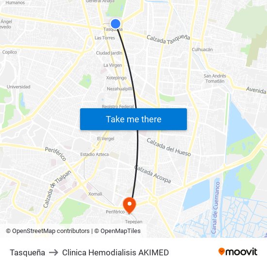 Tasqueña to Clinica Hemodialisis AKIMED map