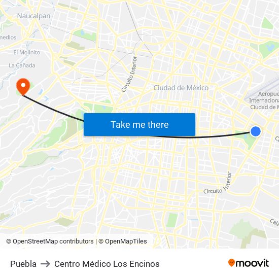 Puebla to Centro Médico Los Encinos map