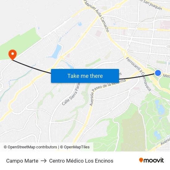 Campo Marte to Centro Médico Los Encinos map