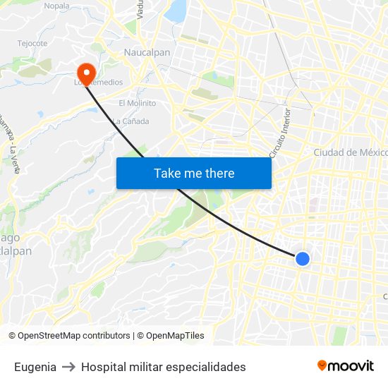 Eugenia to Hospital militar especialidades map